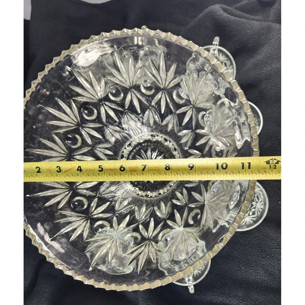 Gorgeous Vintage Large Glass Punch Bowl with 6 Cups Formal / Holiday Parties